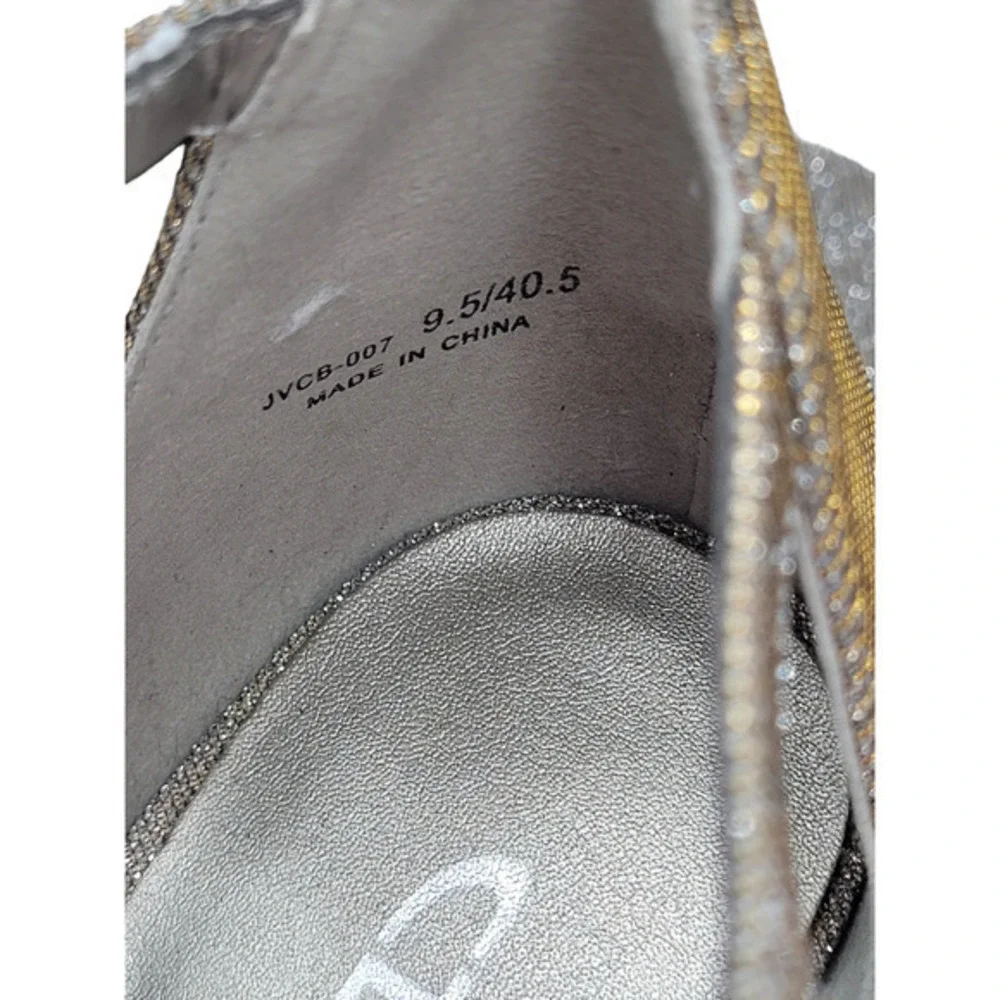 HP CL Laundry Gold Silver Square Heel‎ Ankle Strap Open Toe Retro Glam Sandals
